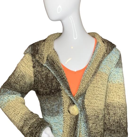 Berretti Made in Italy Blend Knit Cardigan Size M Brown Yellow Gray - Picture 2 of 12